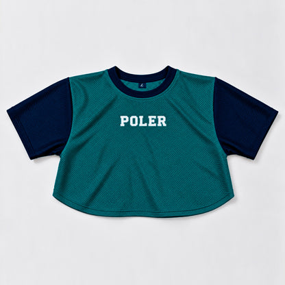 JERSEY CROP "TEAL CON MARINO"