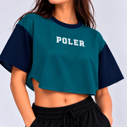 JERSEY CROP "TEAL CON MARINO"