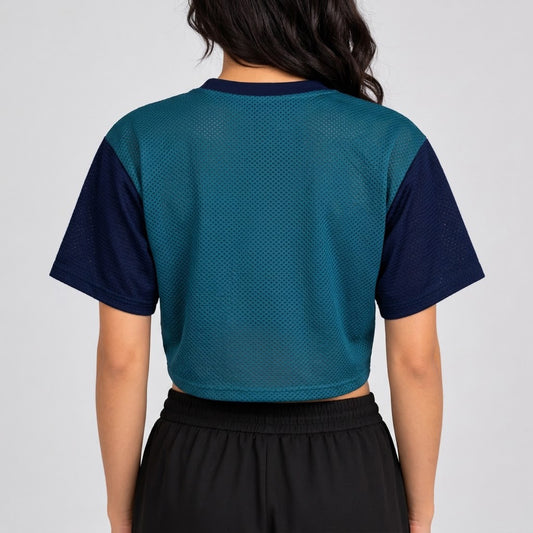 JERSEY CROP "TEAL CON MARINO"